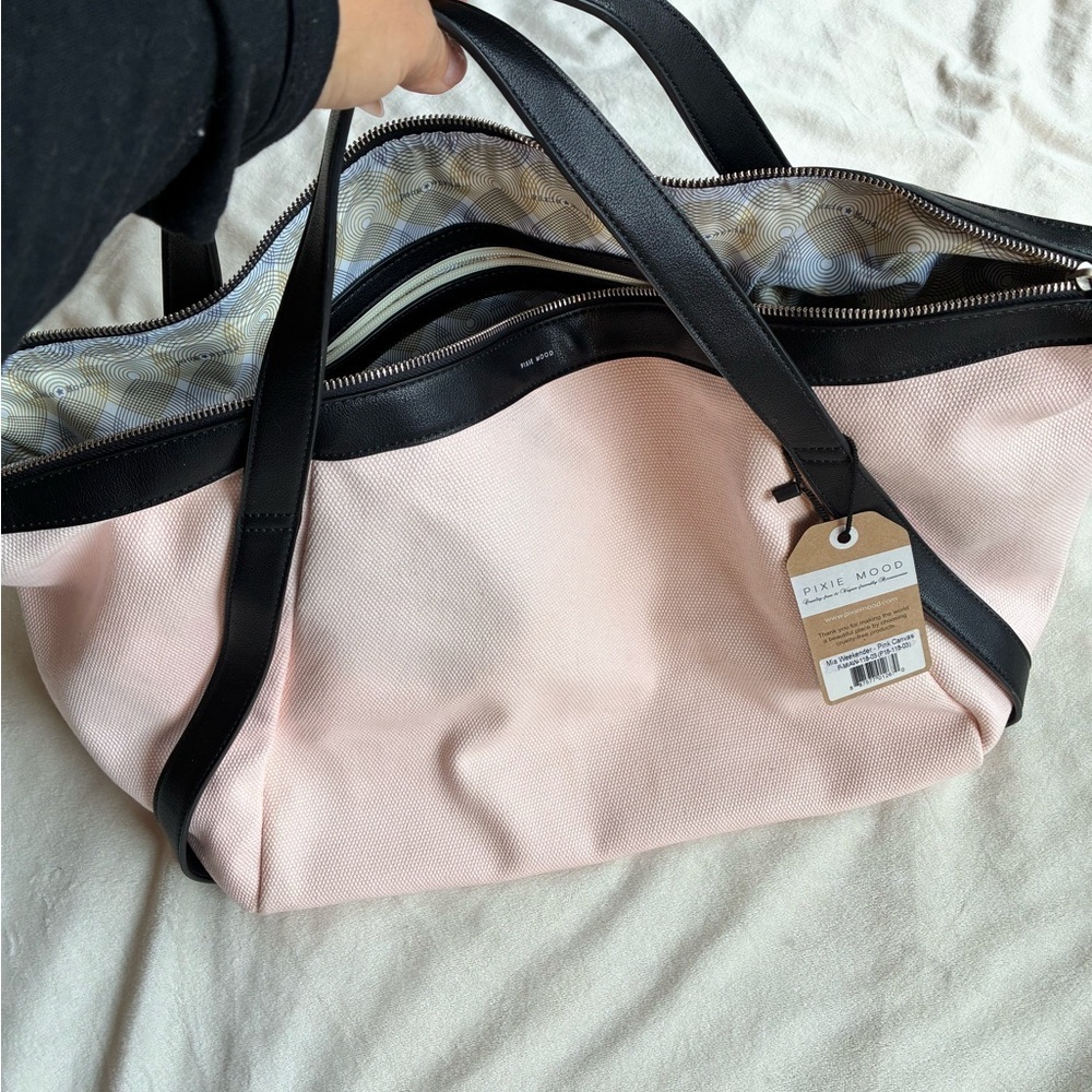 Pixie Mood Vegan Weekender Tote – Pink & Black Canvas Bag NWT